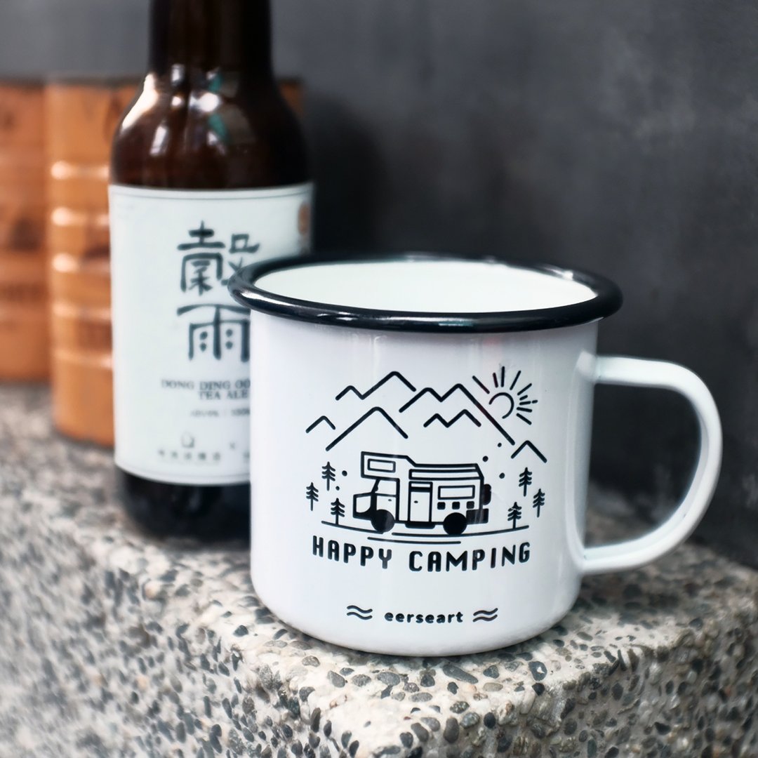 【台湾包邮 24小时快速出货】露营车杯 珐琅 露营 附手提小袋 - 其他杯子 - 珐琅 白色