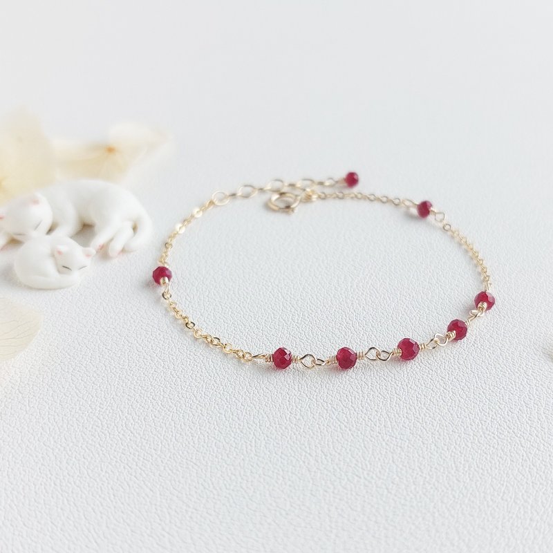 红宝石 x 14KGF 手链 - 手链/手环 - 半宝石 红色