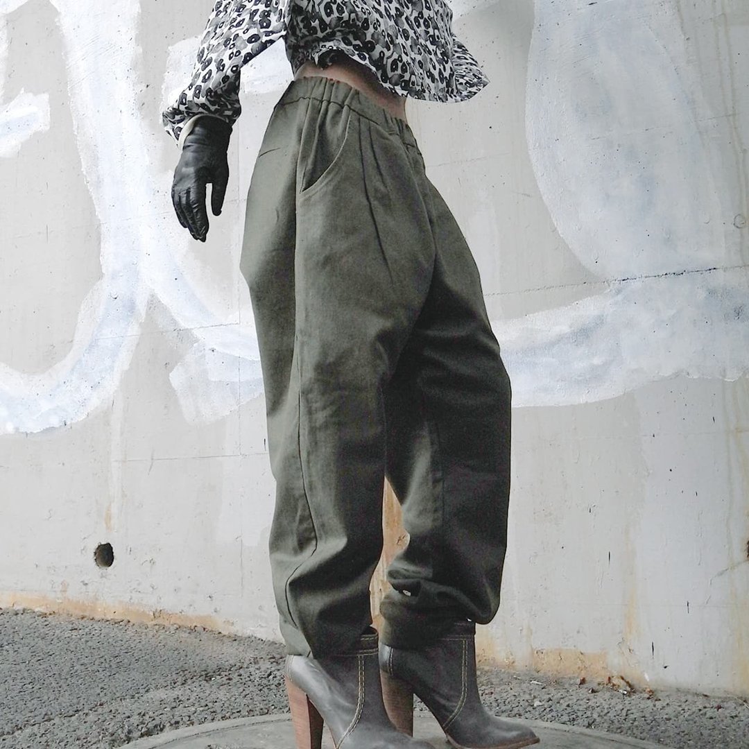 Cotton hemp sarouel type work pants - 男士长裤 - 棉 卡其色