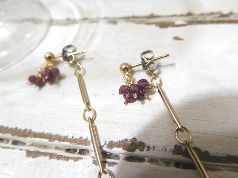 包14k金石榴石前后耳环 可改螺旋夹 - 耳环/耳夹 - 其他金属 红色