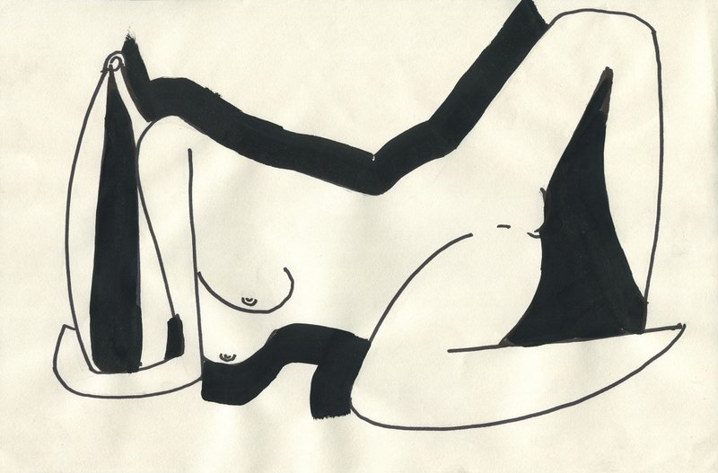 裸体女人姿势宽幅艺术海报印刷，极简主义装饰现代情色艺术 - 电子手绘真人画像/绘画/插画 - 其他材质 