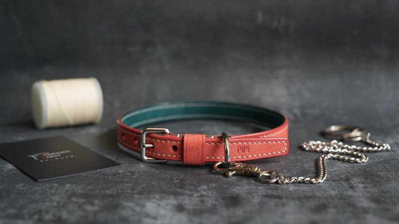純手工牛皮項圈/手環兩用款 choker 撞色設計 顏色可選 定制刻字 - 项链 - 真皮 多色