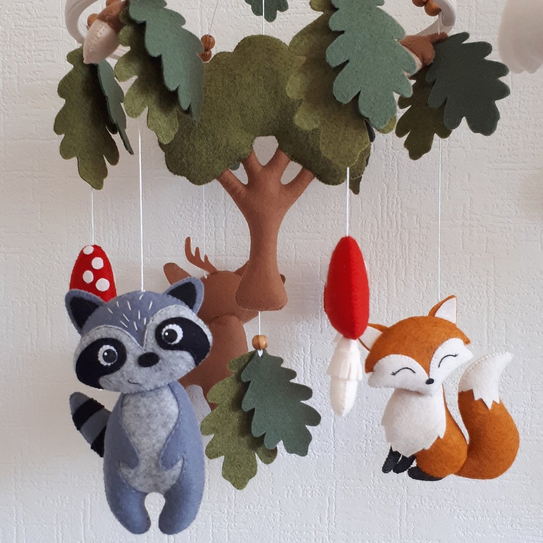 Mobile baby nursery decor woodland, forest animals crib mobile, baby shower gift - 玩具/玩偶 - 环保材料 多色