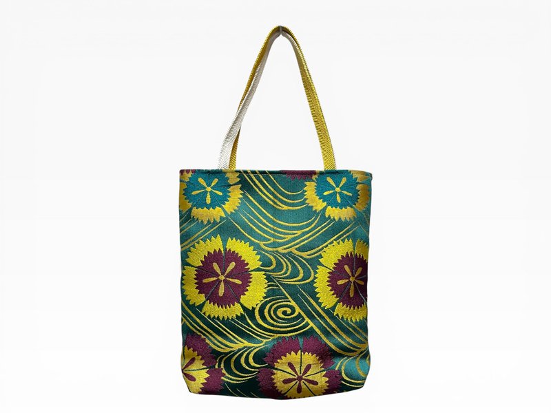 古布再造 托特包 独一无二 日本制造 和风雅致 - 手提包/手提袋 - 丝．绢 绿色