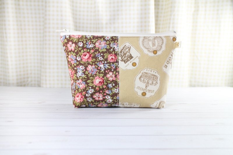 花都情怀 - 化妆包 小物包 万用包 手作拼布设计 - 化妆包/杂物包 - 棉．麻 卡其色