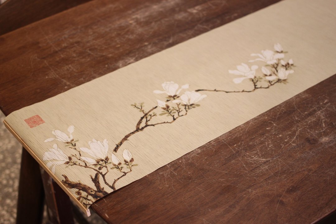 【新春贺岁】手工草编茶席 香席 玉兰图 28*152cm - 餐垫/桌巾 - 竹 