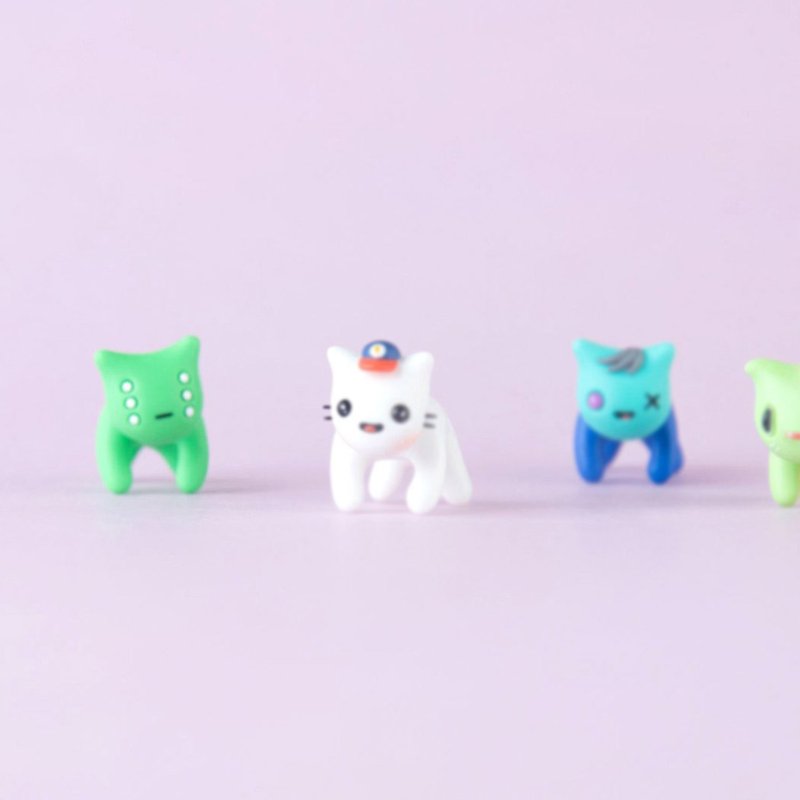 六眼外星猫耳环 - 爱猫人士的可爱珠宝 - 手工艺术 - 耳环/耳夹 - 其他材质 绿色