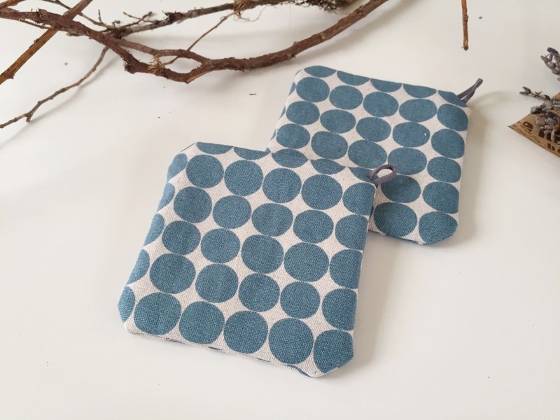 ::Lane68:: 手作杯垫-蓝色圆点 (一组2个) - 杯垫 - 棉．麻 蓝色