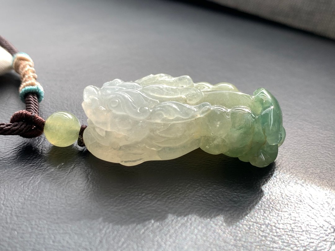 天然A货缅甸玉翡翠冰种三彩~老师傅手工雕招财貔貅项链 免费开光 - 项链 - 玉石 多色