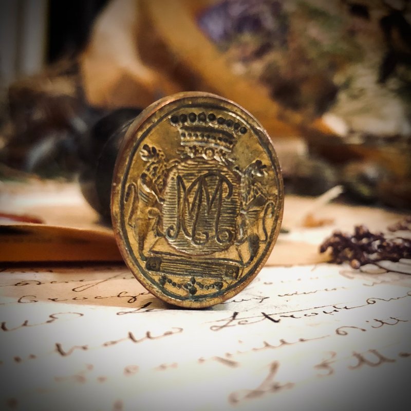 法国黑色木柄伯爵蜡封章/封蜡章 - 印章/印台 - 木头 橘色