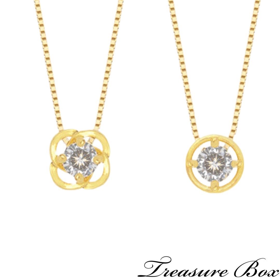 藏宝箱金饰 9999 黄金纯金简约 单钻 坠子/项链/锁骨链 - 锁骨链 - 24k 金 金色