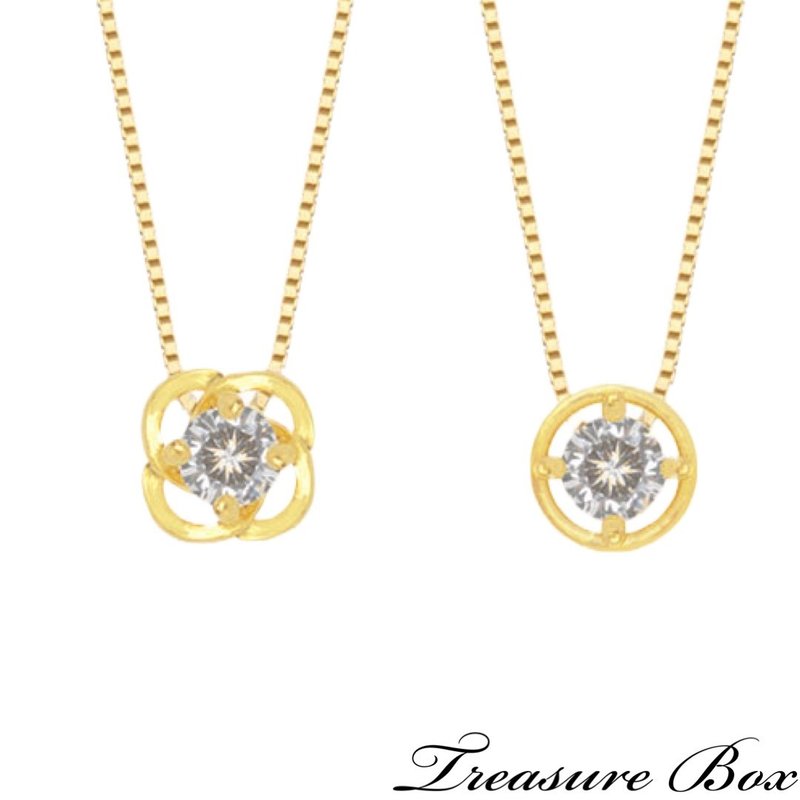 藏宝箱金饰 9999黄金纯金简约 单钻 坠子/项链/锁骨链 - 锁骨链 - 24k 金 金色