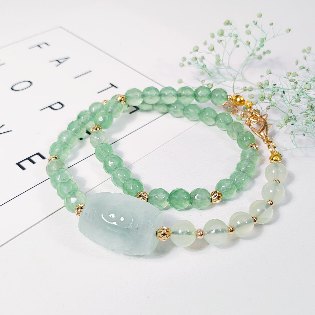 绿海蓝宝 回纹 葡萄石 绿玉瓍 希望 心轮 2圈手链 单品 礼物 - 手链/手环 - 宝石 多色