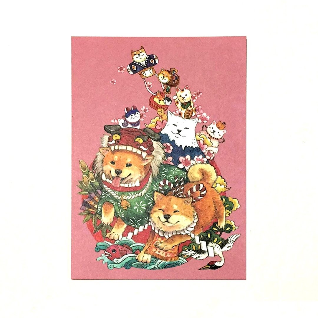 狗年贺卡/万用卡 柴犬 插画明信片 - 卡片/明信片 - 纸 