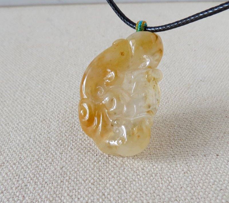 纯银【九尾狐】冰种翡翠韩国蜡线项链*招财、辟邪、防小人 - 项链 - 宝石 橘色