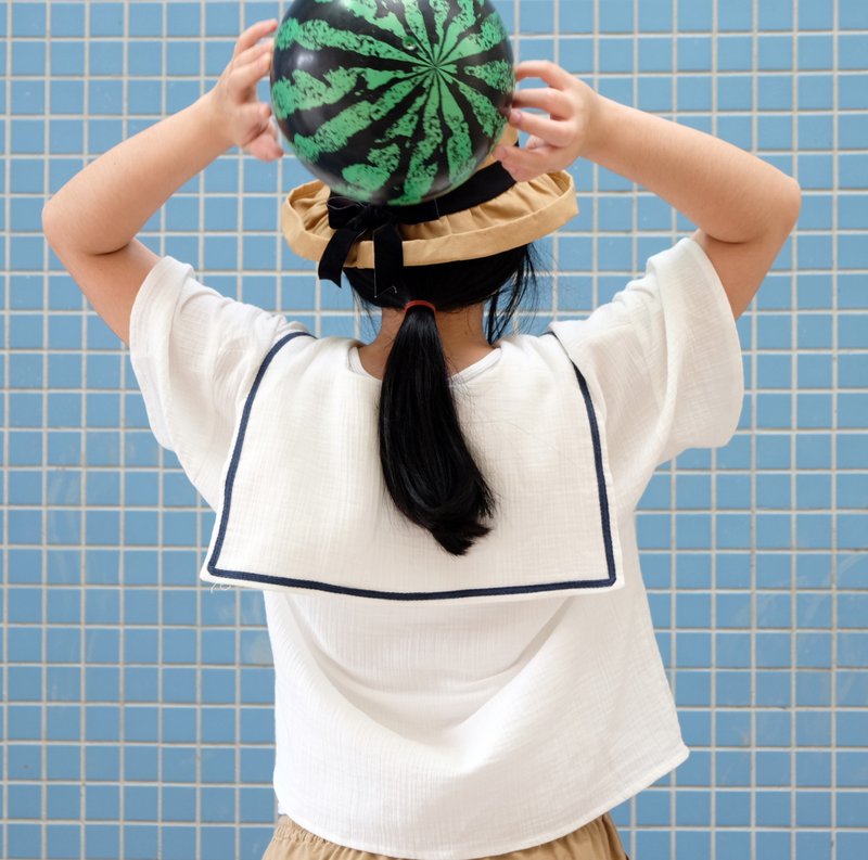 少女心 V领水手领短衫 - 女装上衣 - 棉．麻 白色