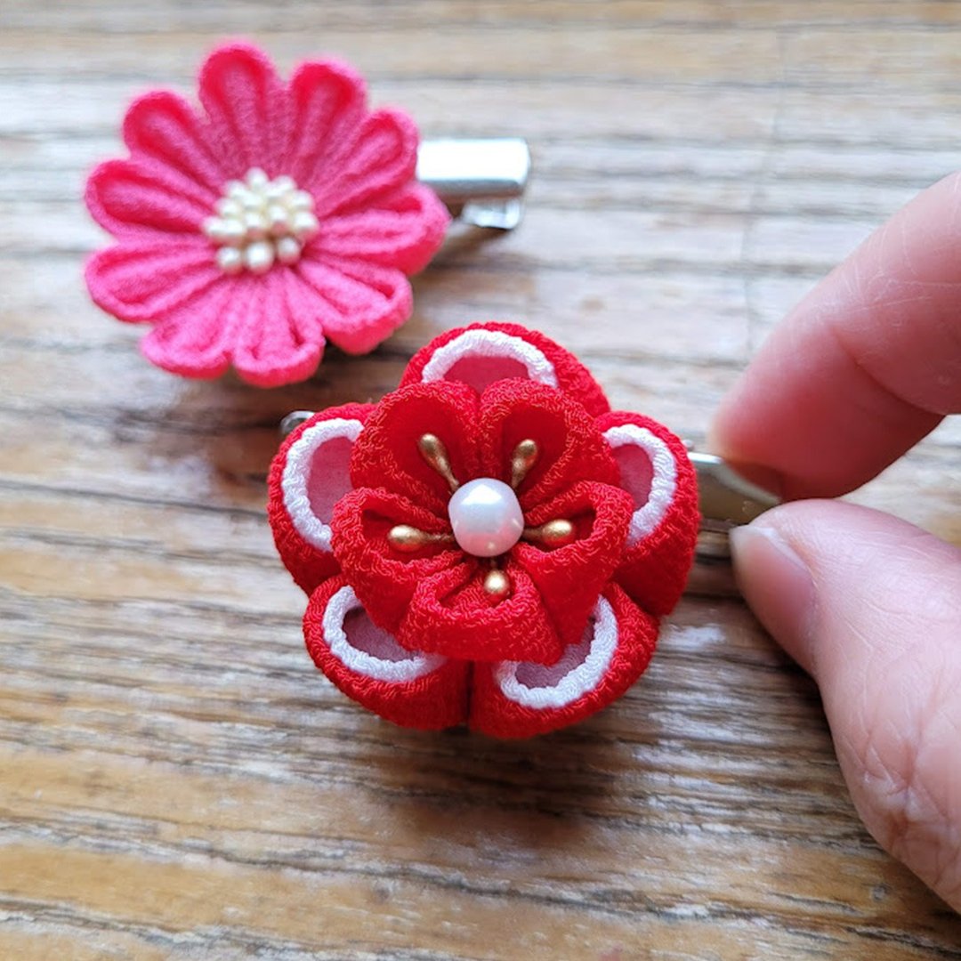 つまみ细工花饰-新手入门-基础-一次学两种花型-两件作品 - 金工/饰品 - 其他人造纤维 