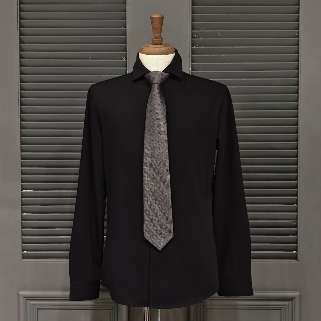 极简凉感合身衬衫-HG-0441(黑) - 男装衬衫 - 其他人造纤维 黑色