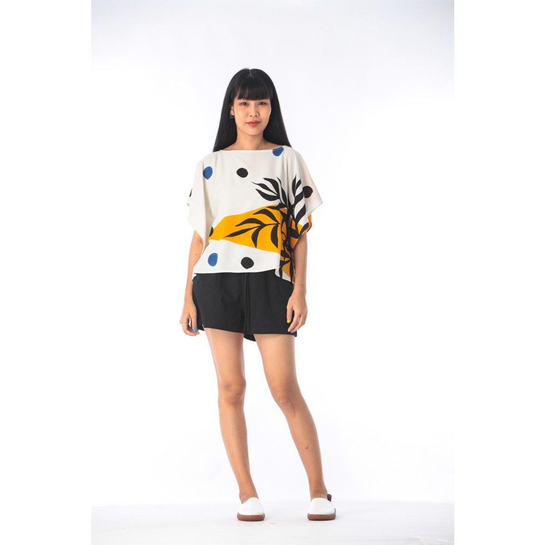 Poncho Blouse Cotton Rayon Hand Painted for Summer resort va - 女装上衣 - 棉 绿色