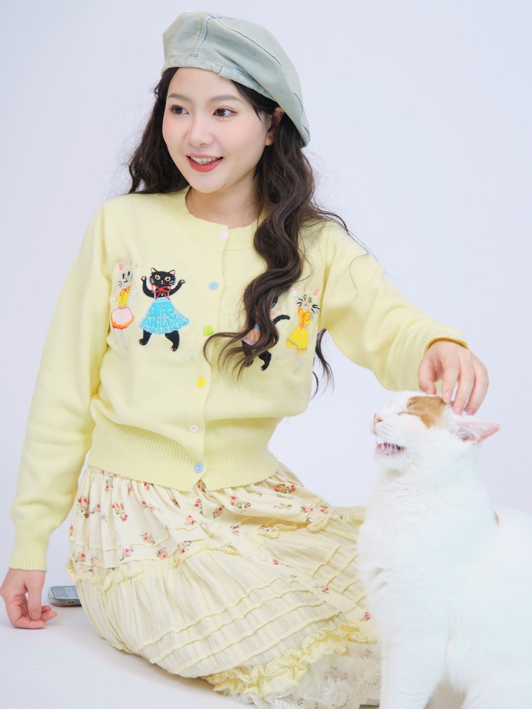 喵猫虫士多假日猫猫糖果色小短款针织开衫 針織衫 - 女装上衣 - 其他人造纤维 黄色