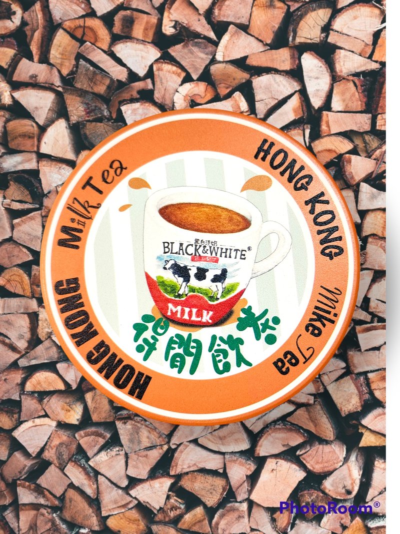 原创 手绘水彩黑白奶茶 陶瓷杯垫 - 杯垫 - 陶 白色