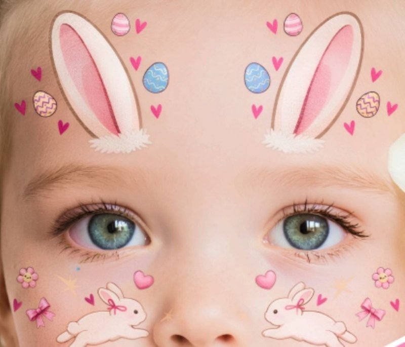 复活节兔子纹身贴纸 - 派对摄影化妆 面部纹身贴纸 持久防水植 - 纹身贴 - 环保材料 粉红色