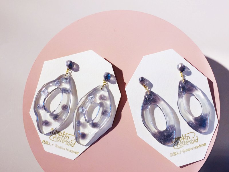 秋冬限定 透明黑色细闪 冷淡风  不规则异型耳饰\耳钉 - 耳环/耳夹 - 树脂 