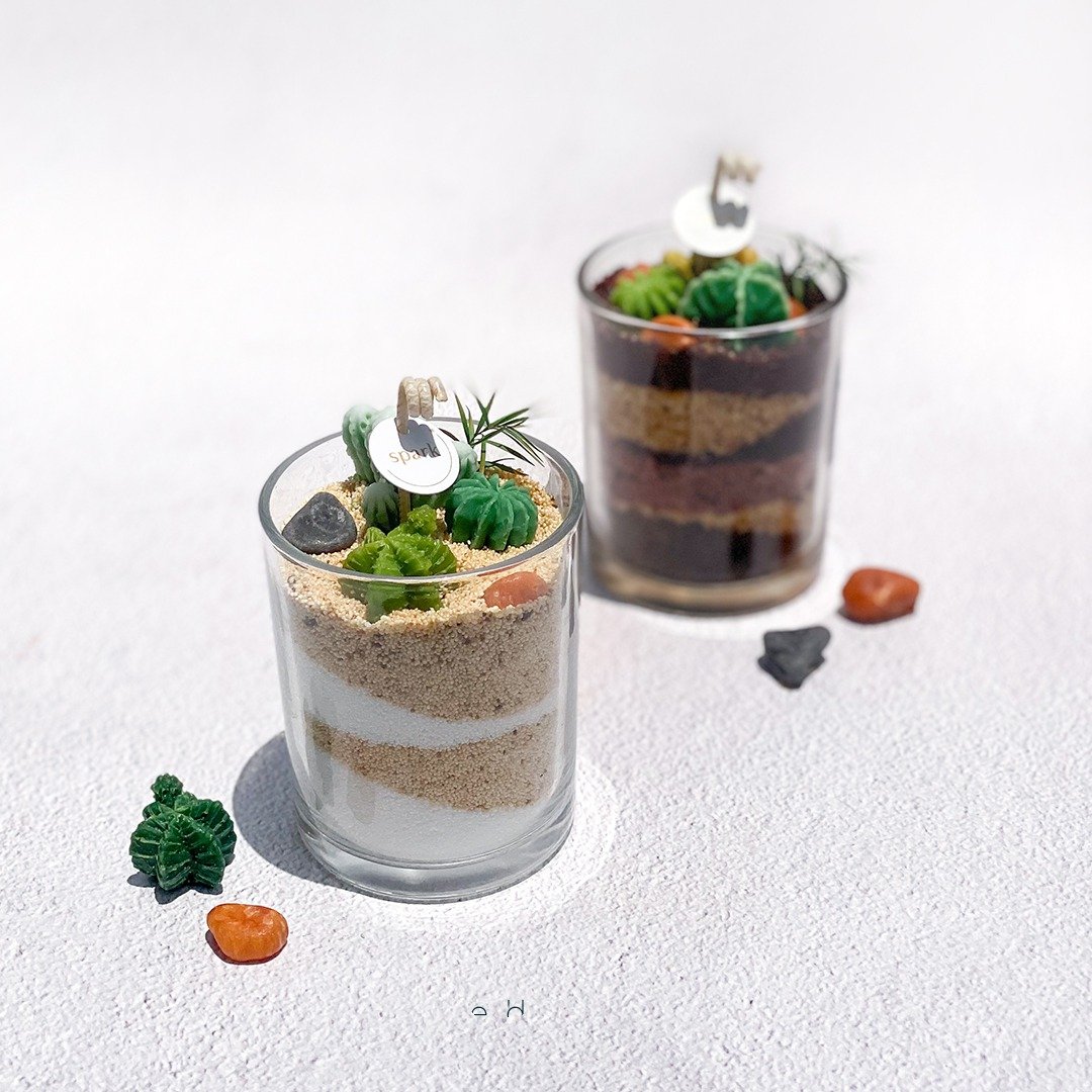 多肉植物渐层蜡烛 | 手工仙人掌香氛蜡烛 - 蜡烛/烛台 - 蜡 绿色