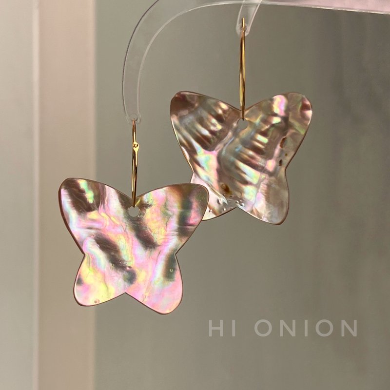 Hi Onion原创小众复古贝壳蝴蝶S925银耳环耳夹个性高级感新中式 - 耳环/耳夹 - 其他材质 