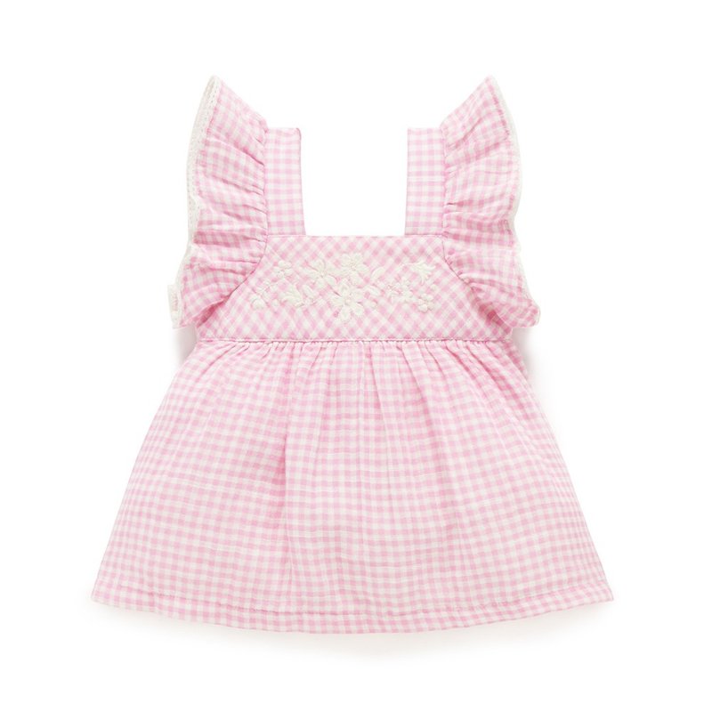 澳洲Purebaby有机棉女童洋装包屁衣/婴儿连身衣 粉红格纹 - 包屁衣/连体衣 - 棉．麻 