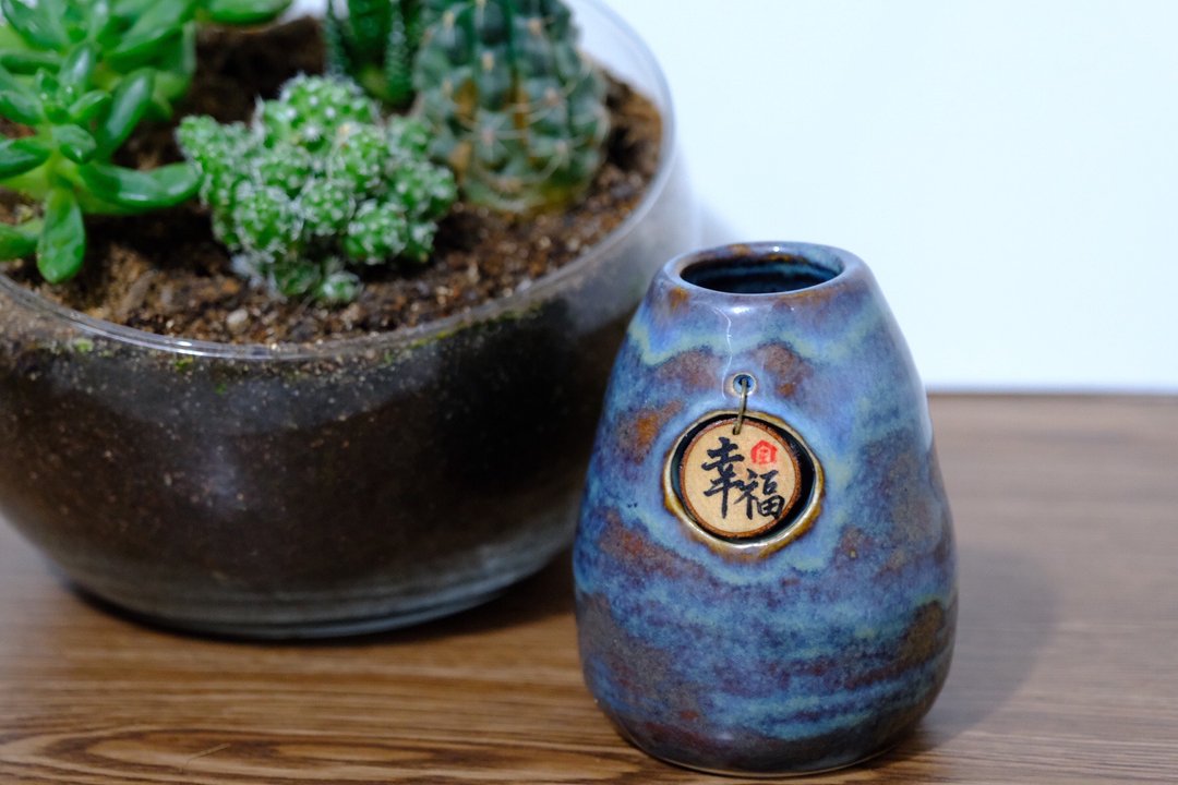 拉坯花瓶配手写原木挂饰-幸福-独一无二 - 花瓶/陶器 - 陶 多色