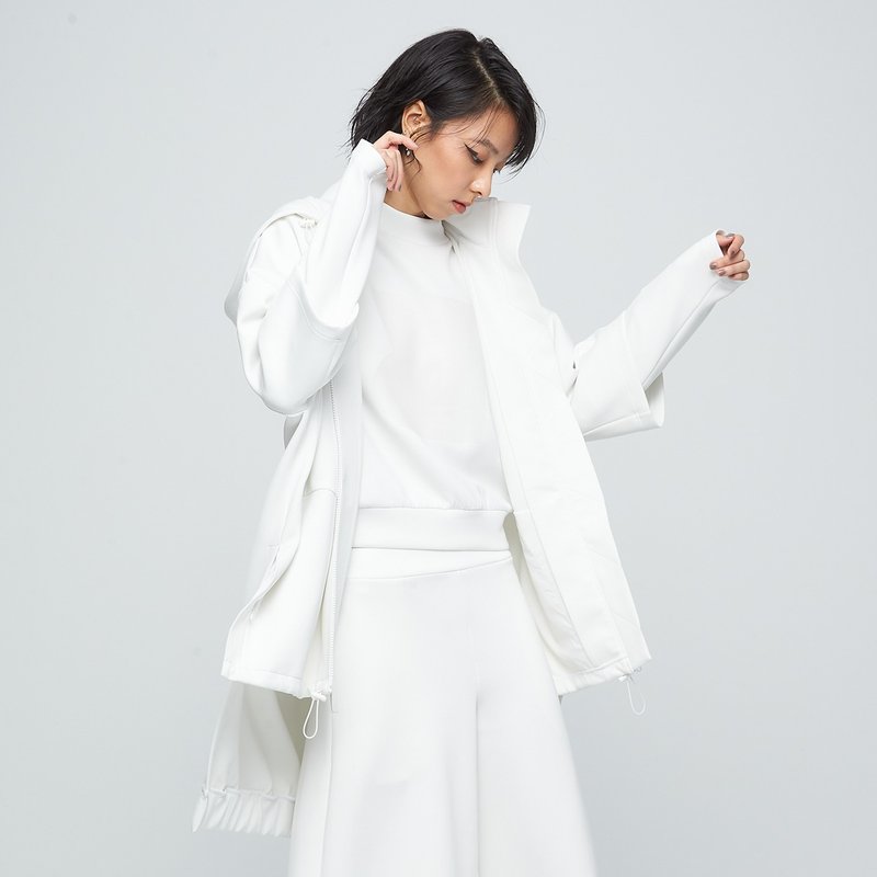 台湾制-棉柔造型连帽外套(中性)-香槟白 - 女装休闲/机能外套 - 聚酯纤维 白色