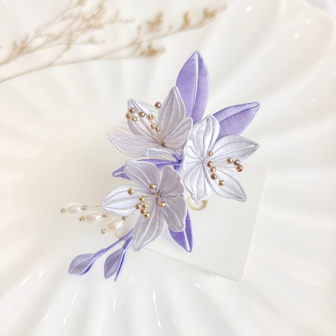 百合花发夹 缠花 春仔花 和服发饰 天然真丝 蚕丝 发夹 - 发饰 - 丝．绢 紫色