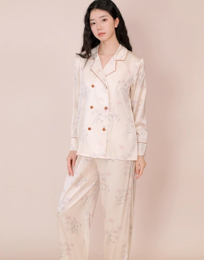 法式复古 真丝印花睡衣套装 长袖长裤家居服 - 居家服/睡衣 - 丝．绢 