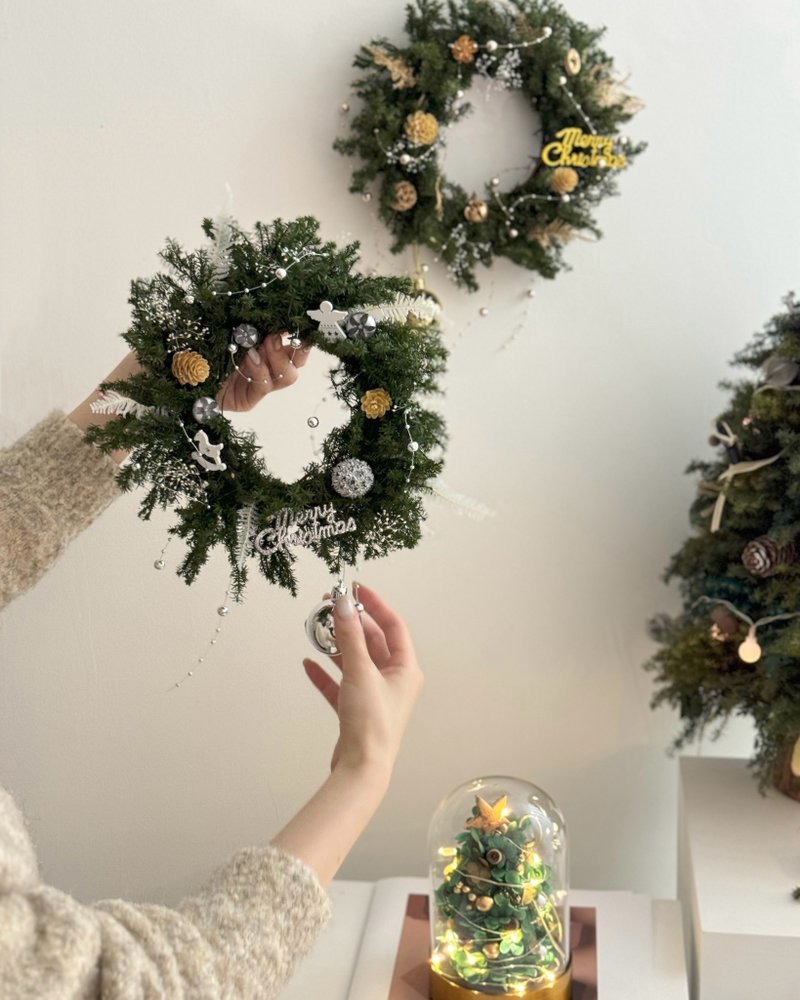 圣诞节 彩球圣诞花圈银色款 附礼盒包装 - 干燥花/捧花 - 植物．花 绿色