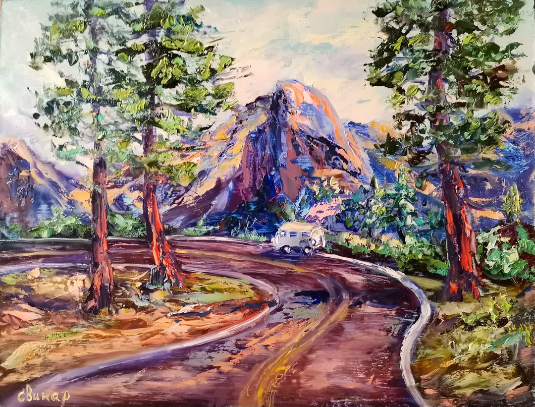 National Parks Trees Mountain Car Original Art Oil Painting Artist SvinarOksana - 其他 - 其他材质 多色