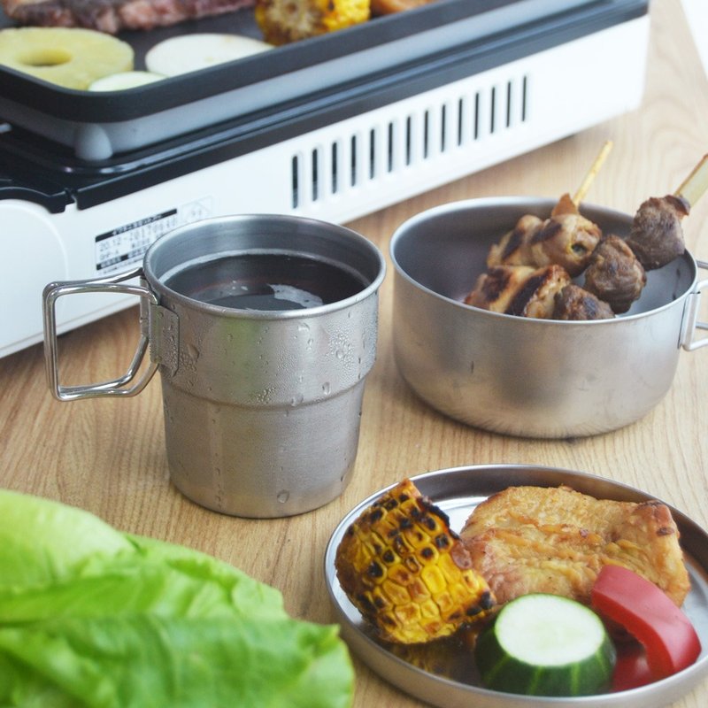 日本【SALUS 佐藤金属】不锈钢把手折叠杯 - 露营用品 - 不锈钢 银色