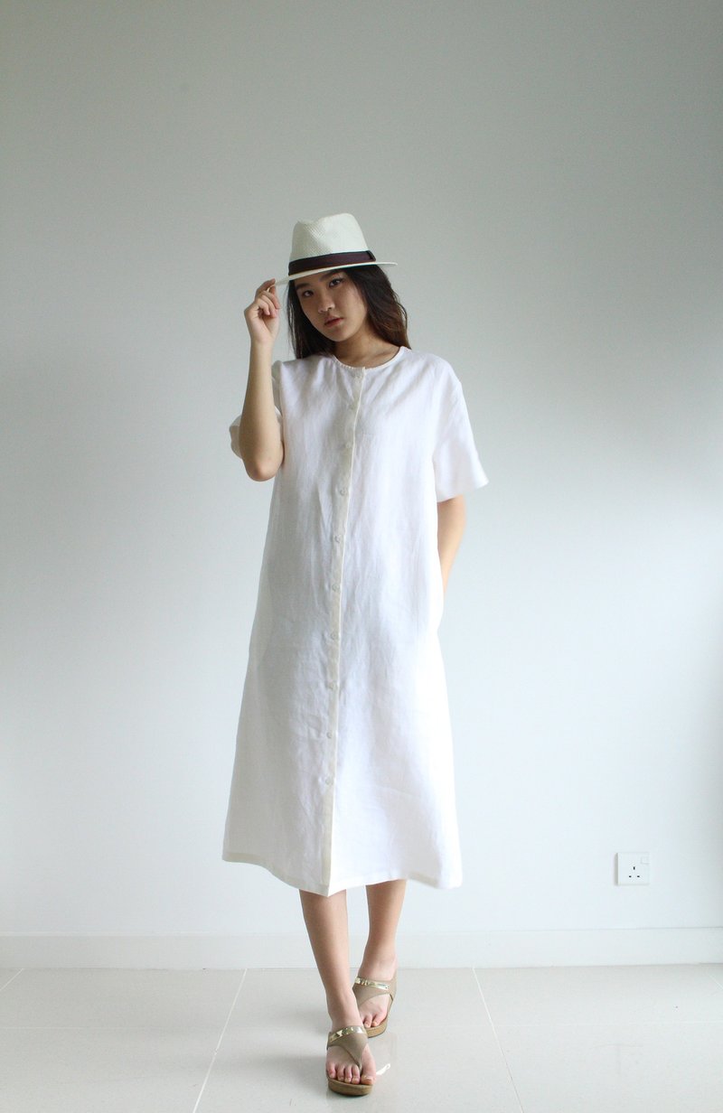 Made to order linen dress / linen clothing / long dress / casual dress E37D - 洋装/连衣裙 - 亚麻 白色