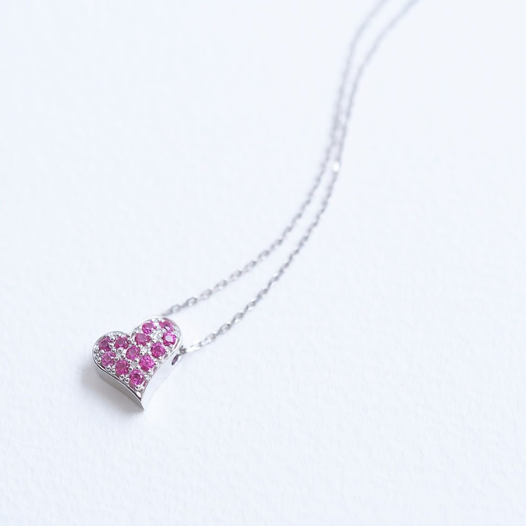 Ruby) Heart Necklace Silver 925 - 项链 - 其他金属 红色
