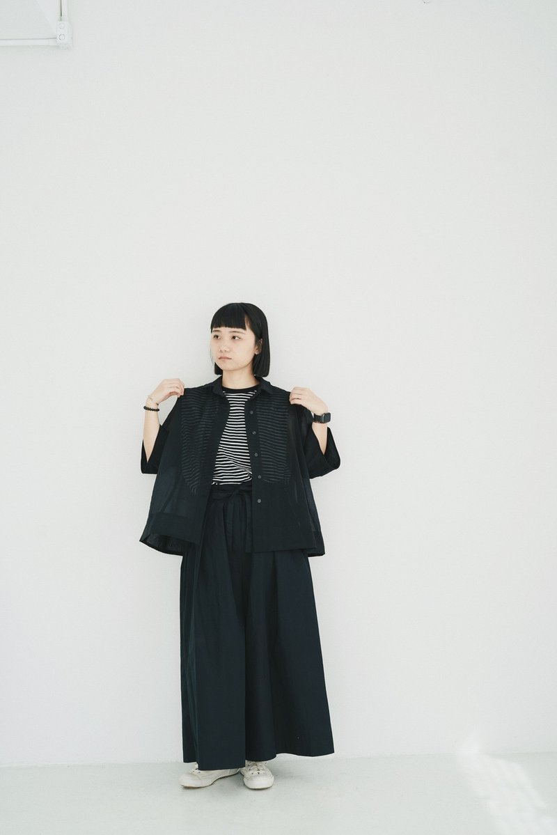 半橡筋束绳裤-黑 - 女装长裤 - 棉．麻 黑色