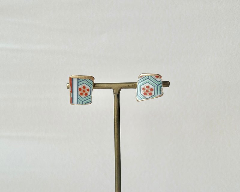 [选择您的金属配件] 有田烧镀金耳针日式耳夹传统工艺 No.91 - 耳环/耳夹 - 陶 绿色