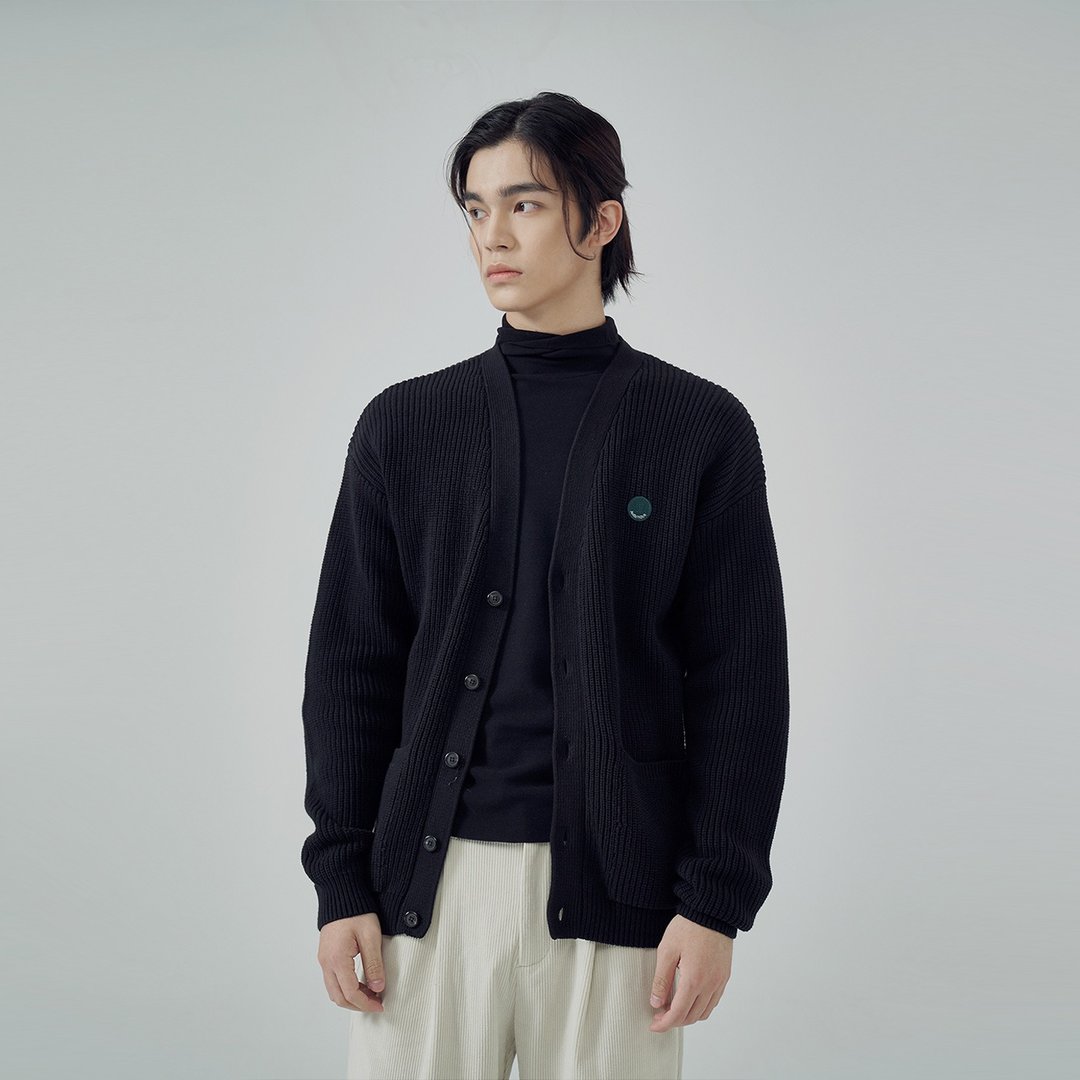 JARVISTORM2021新款男士日系绣花粗针黑色开衫 - 男装外套 - 棉 黑色