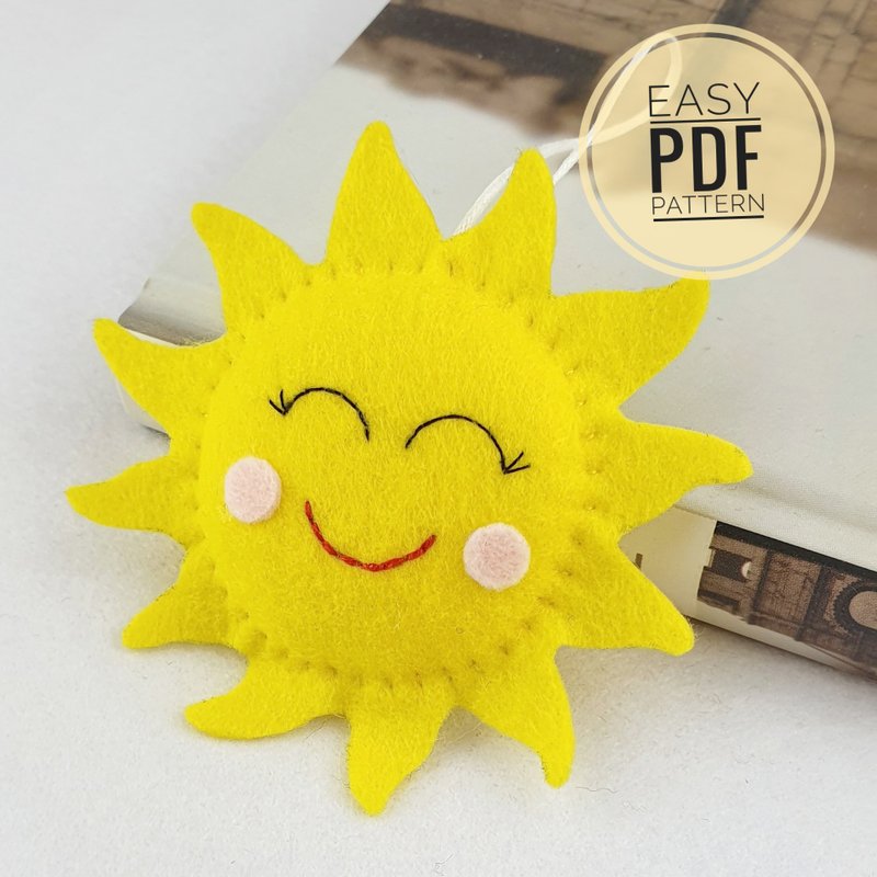 PDF pattern felt sun ornament, sewing tutorial - 玩偶/公仔 - 聚酯纤维 黄色