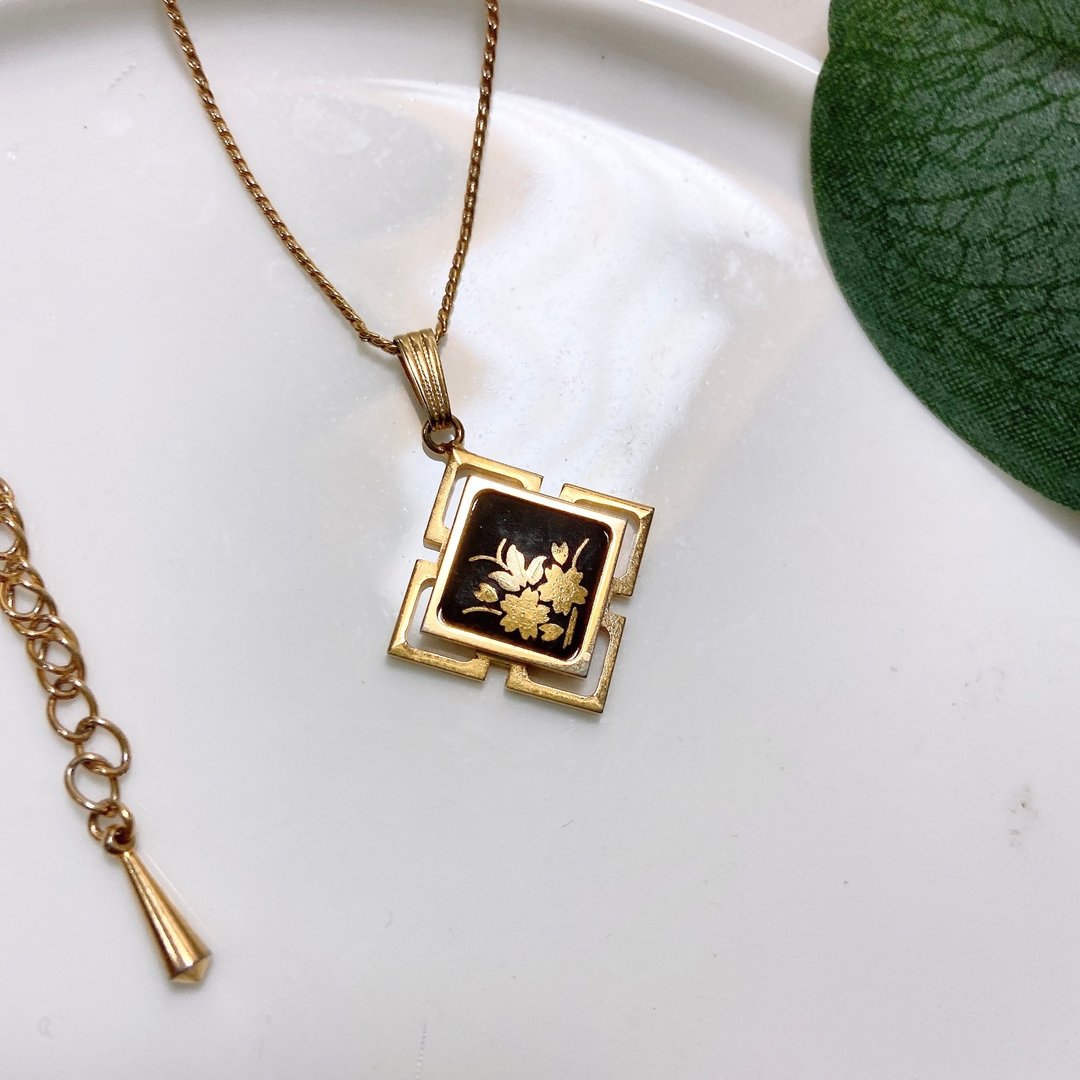 【西洋古董饰品】大马士革古董象嵌24K金真金 花窗篓空 花卉 项链 - 项链 - 24k 金 金色