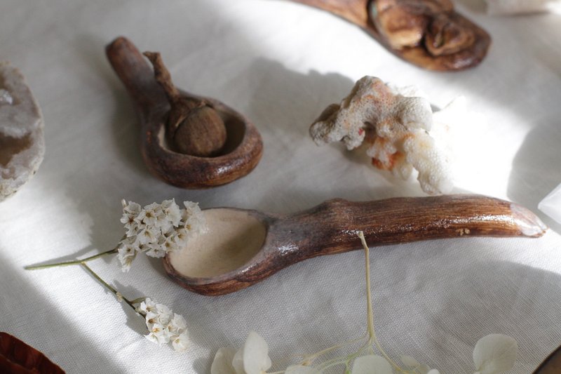 纯手捏树枝造型陶瓷汤匙(一对) - 餐刀/叉/匙组合 - 陶 咖啡色