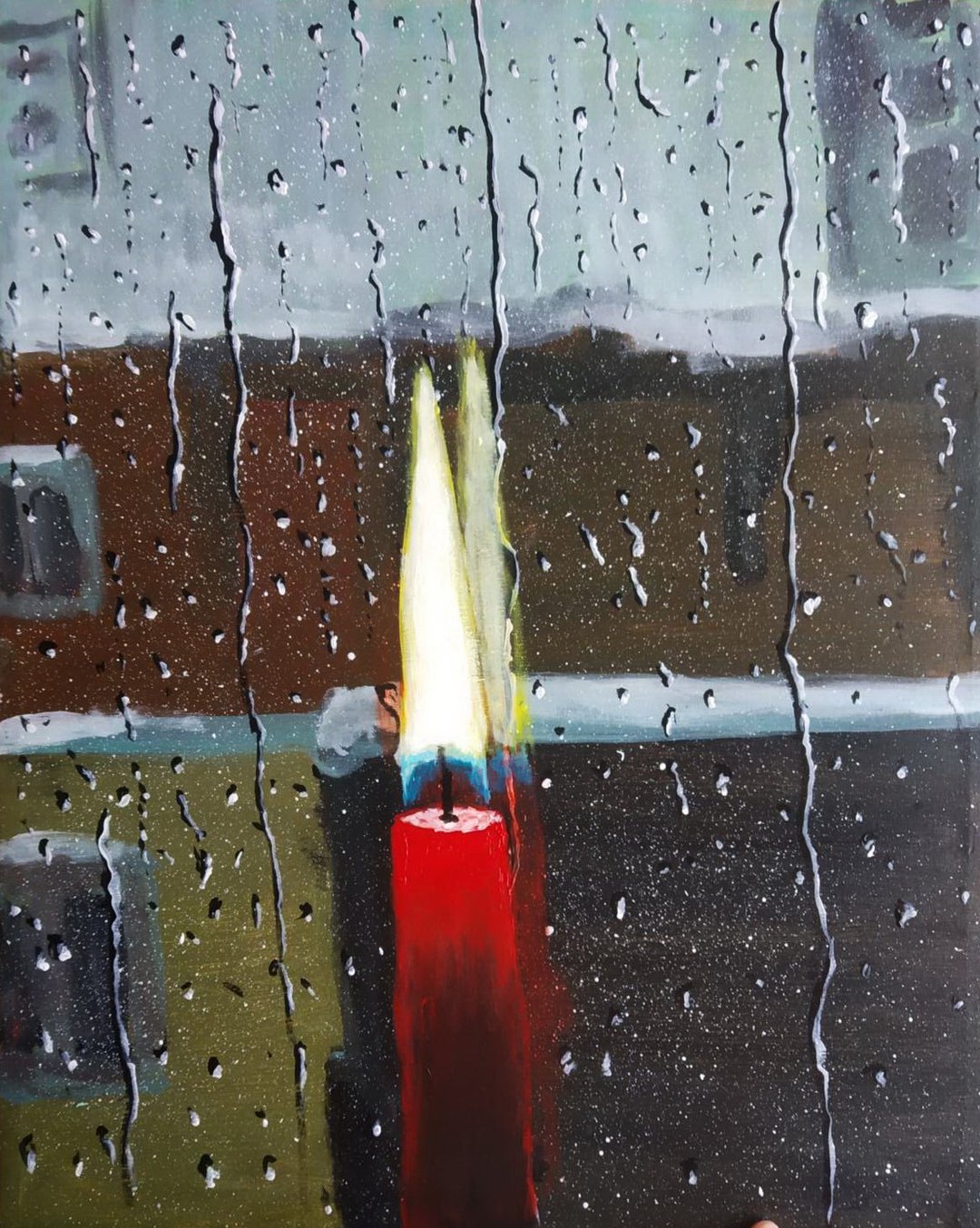 原创布面压克力画 雨天燃烧的蜡烛 40 上 50 厘米 - 墙贴/壁贴 - 其他材质 多色