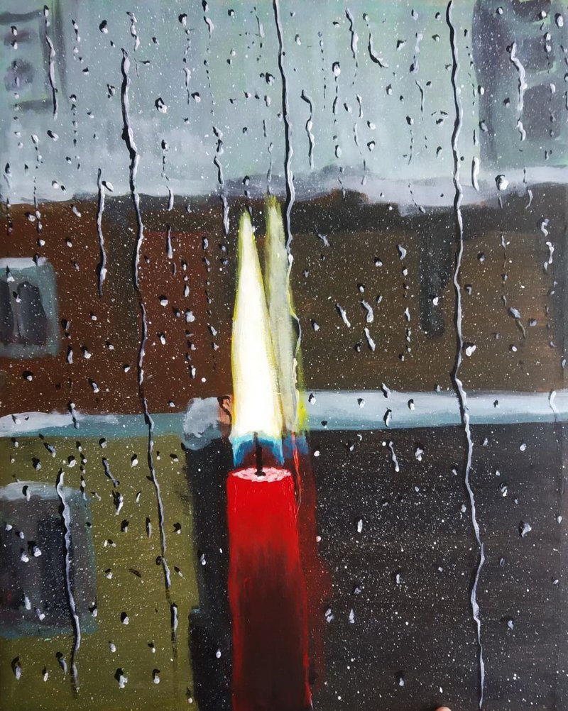 原创布面压克力画 雨天燃烧的蜡烛 40 上 50 厘米 - 墙贴/壁贴 - 其他材质 多色