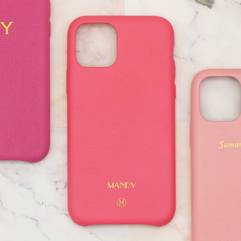 定制化礼物真皮革防摔桃红色iPhone 13手机壳 女朋友 男朋友 - 手机壳/手机套 - 真皮 粉红色