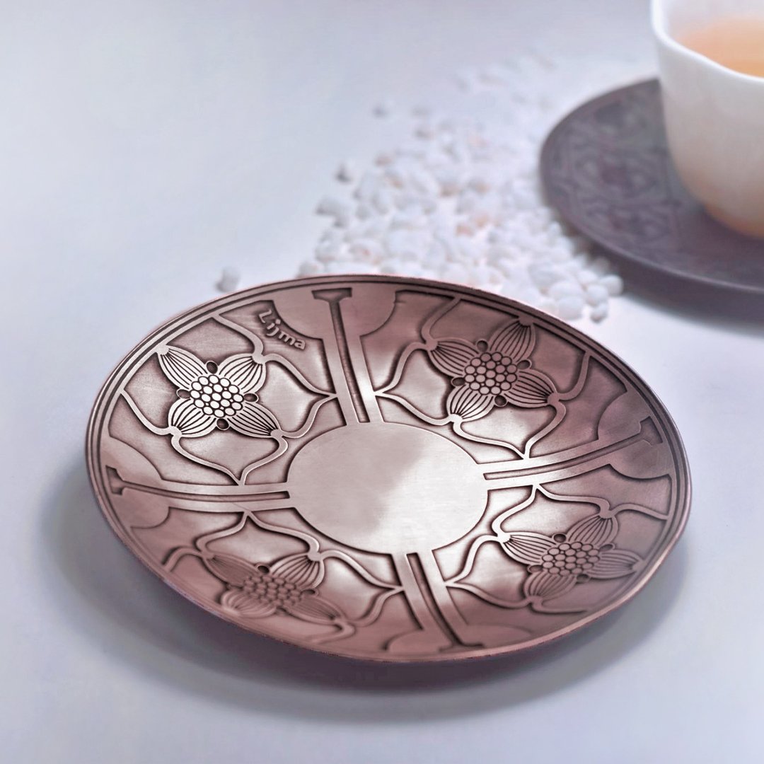 锻敲蚀刻小茶杯托-柿柿如意(大柿纹)【定制化】【礼盒】【新年】 - 摆饰 - 其他材质 咖啡色