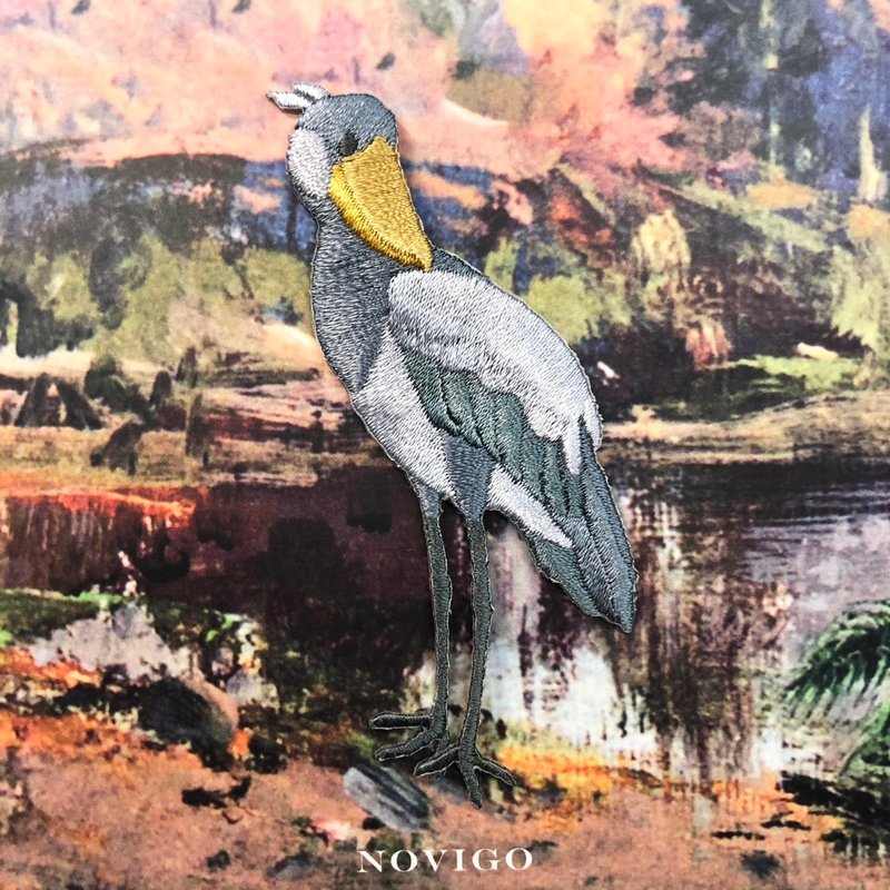 Novigo 濒临绝种动物熨烫刺绣 / 鲸头鹳 - 徽章/别针 - 绣线 
